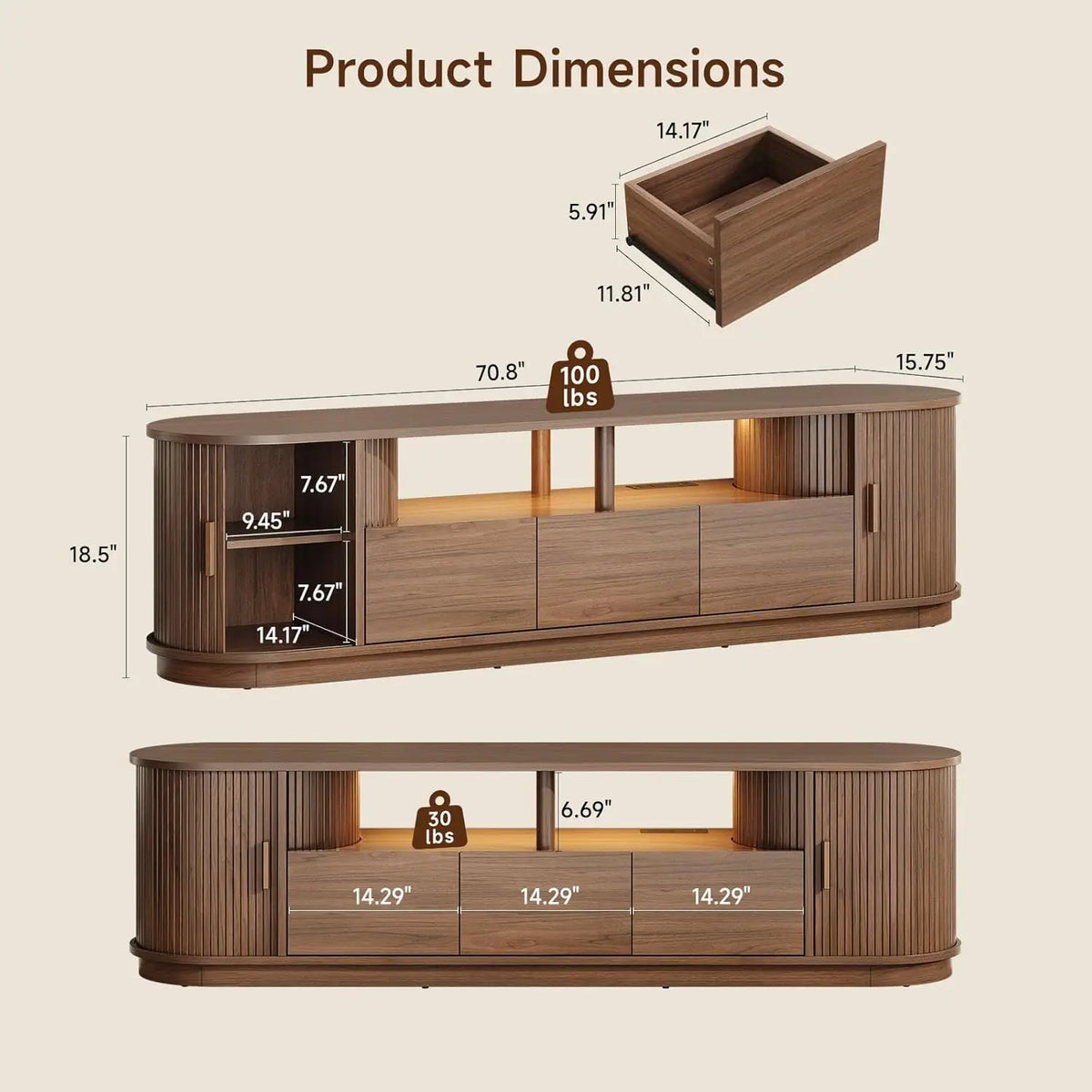 ONBRILL Modern TV Stand With Power Outlet And LED Lights