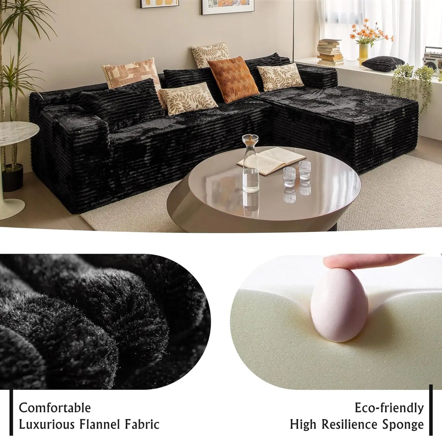 Cloud Sectional Sofa With L Shaped Chaise Modern Corduroy Couch