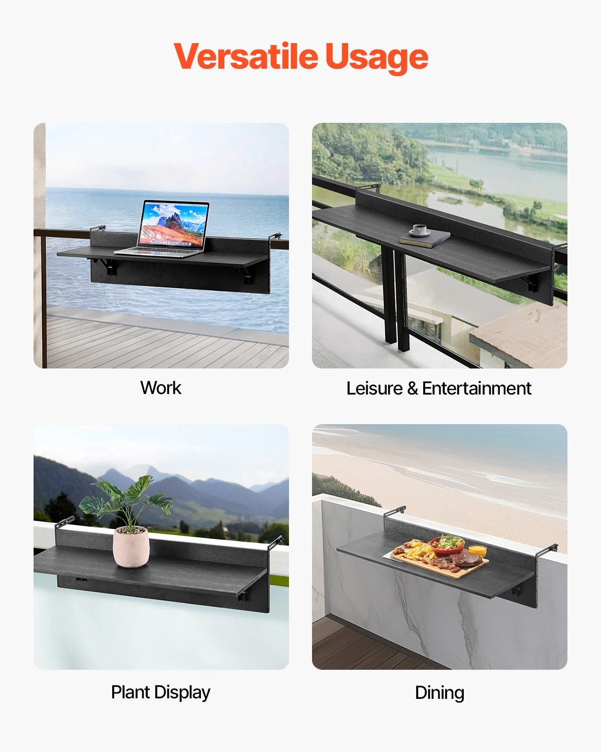 SucceBuy Balcony Hanging Table Folding Railing Table For Outdoor Patio
