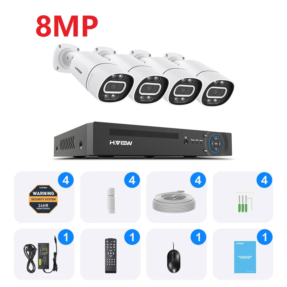 H.VIEW 4K 8CH PoE CCTV Security Camera System With NVR And Xmeye App