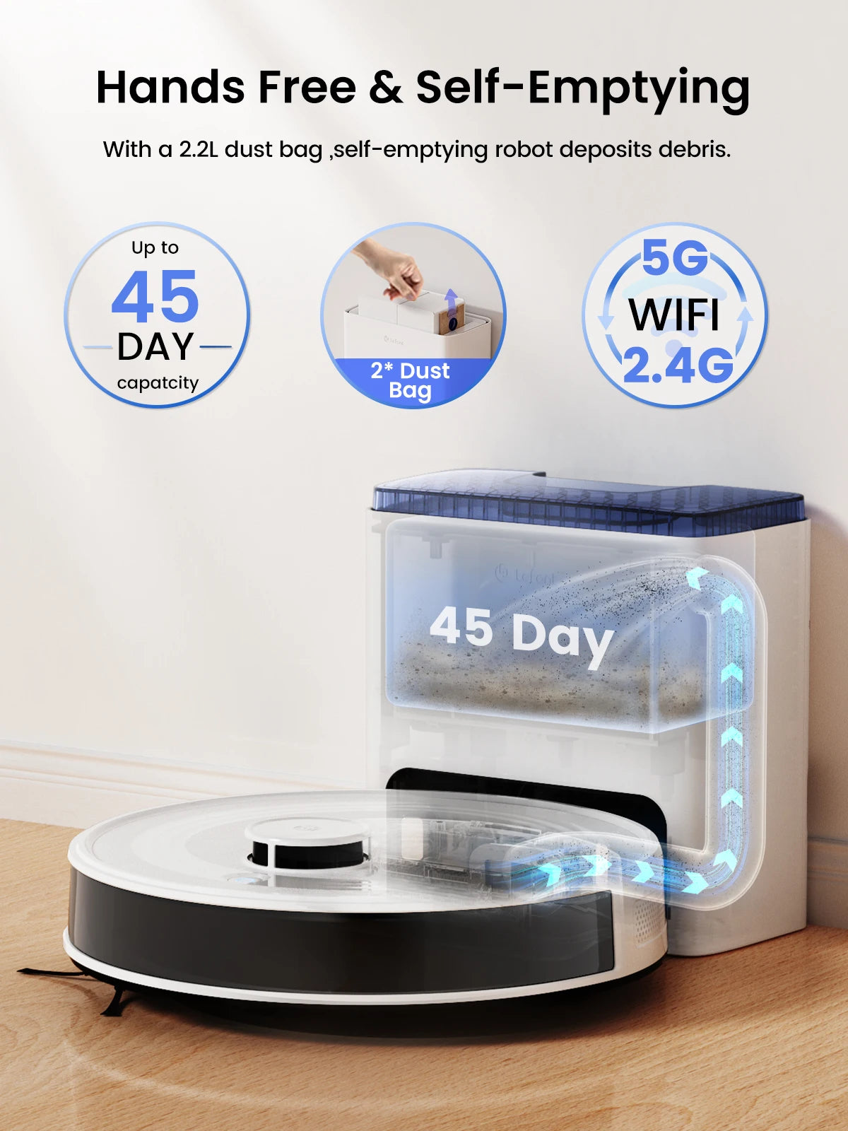 LEFANT M2L Plus Robot Vacuum With Mapping Auto Empty Dock