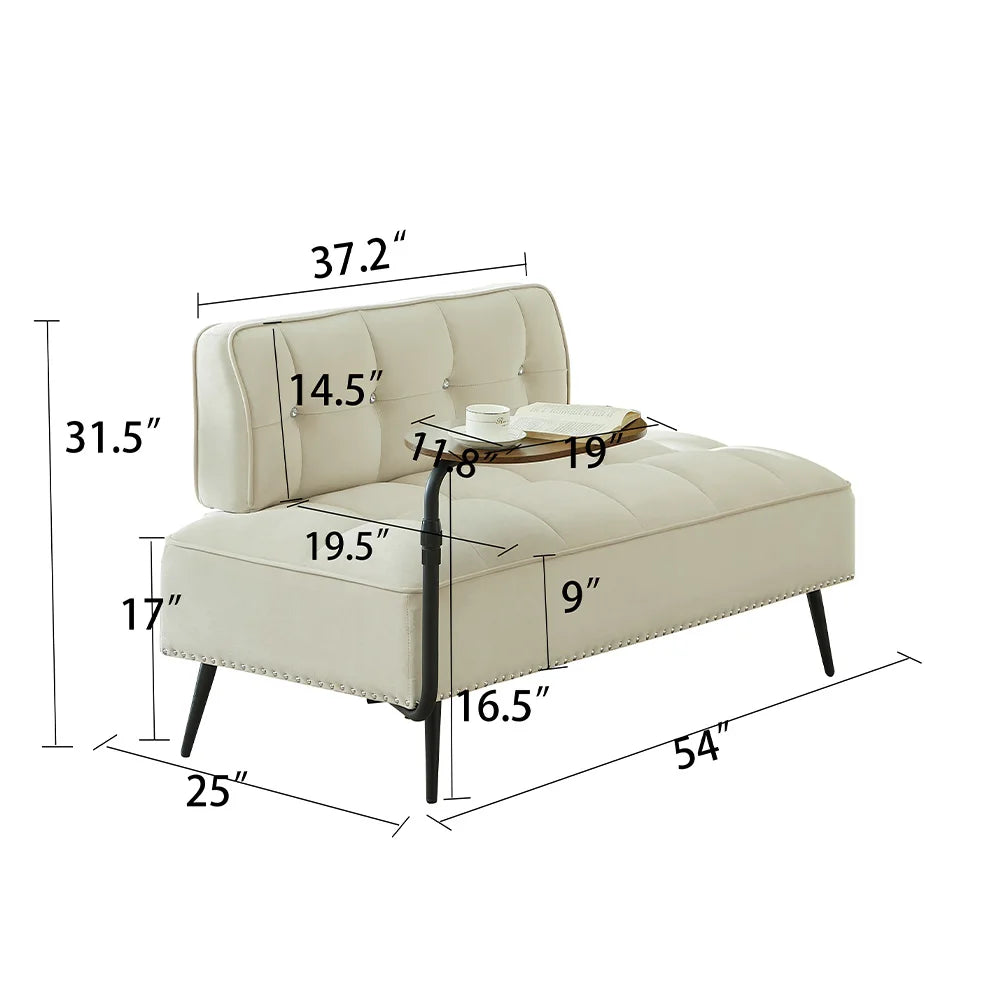 Modern Velvet Sofa With Backrest And Rotating Side Table