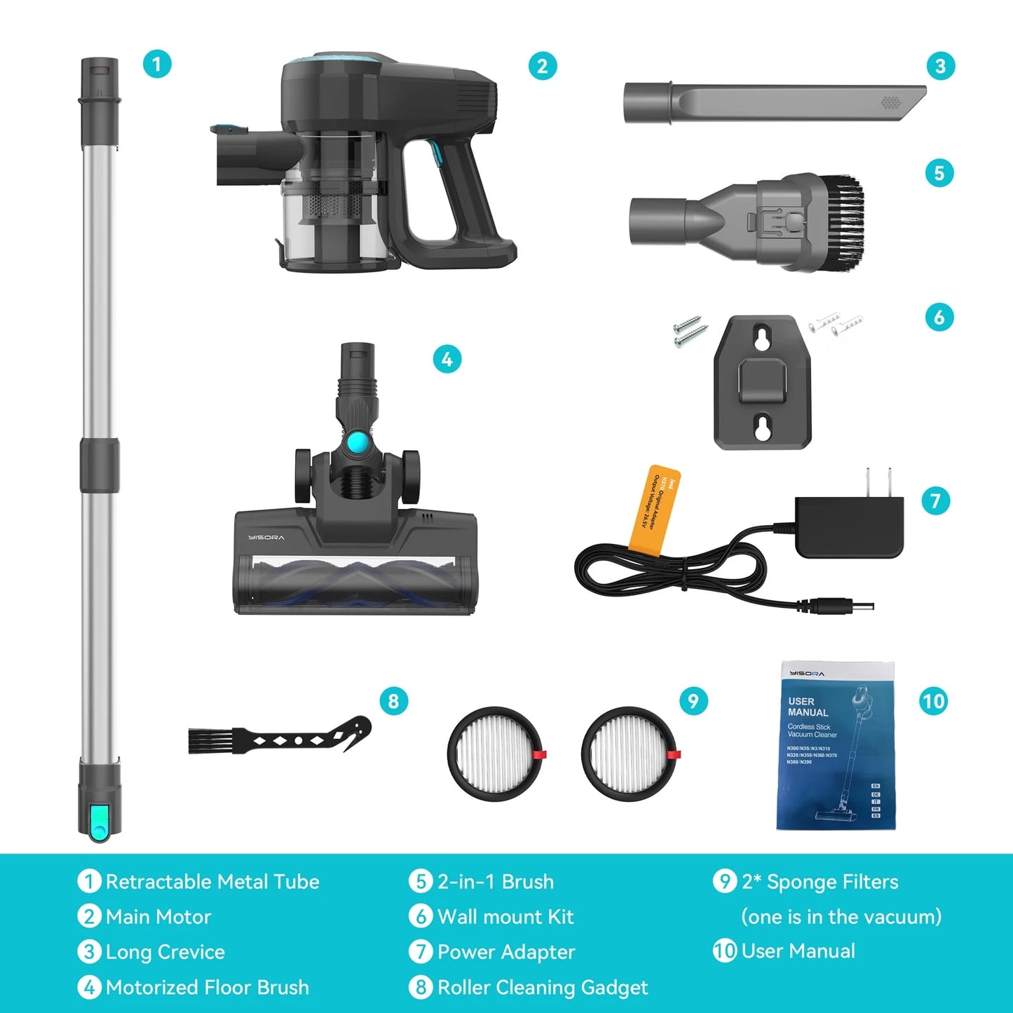 YISORA N300 Cordless Upright Vacuum Cleaner For Carpets And Floors