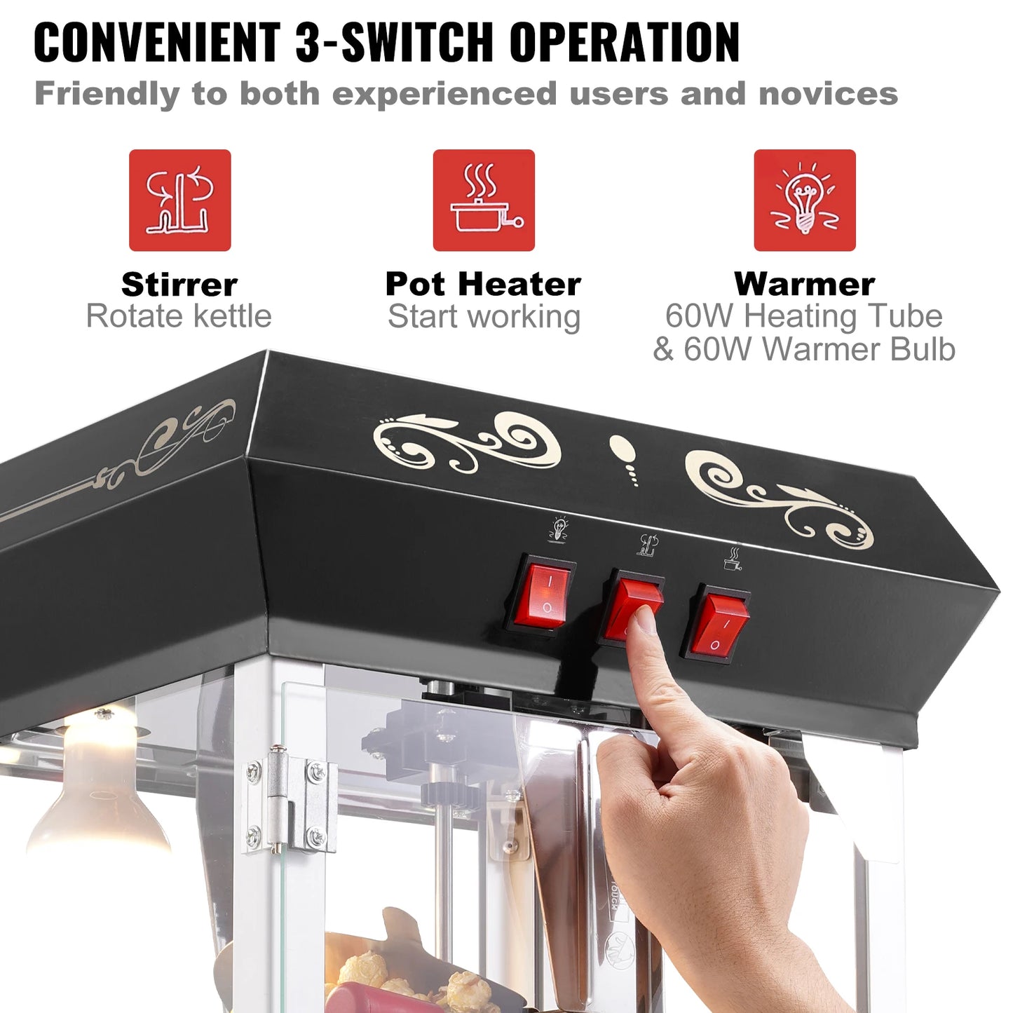 SucceBuy Popcorn Popper Maker Machine 8 Oz Kettle Makes 48 Cups per Batch Countertop Includes 4 Scoops Movie Theater Style