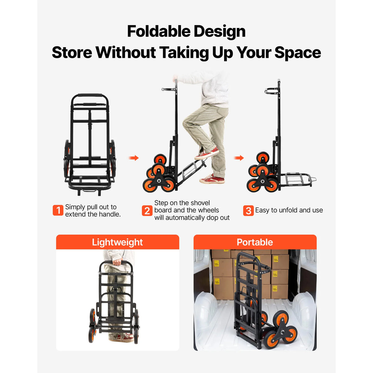 SucceBuy Stair Climbing Folding Cart With Telescoping Handle