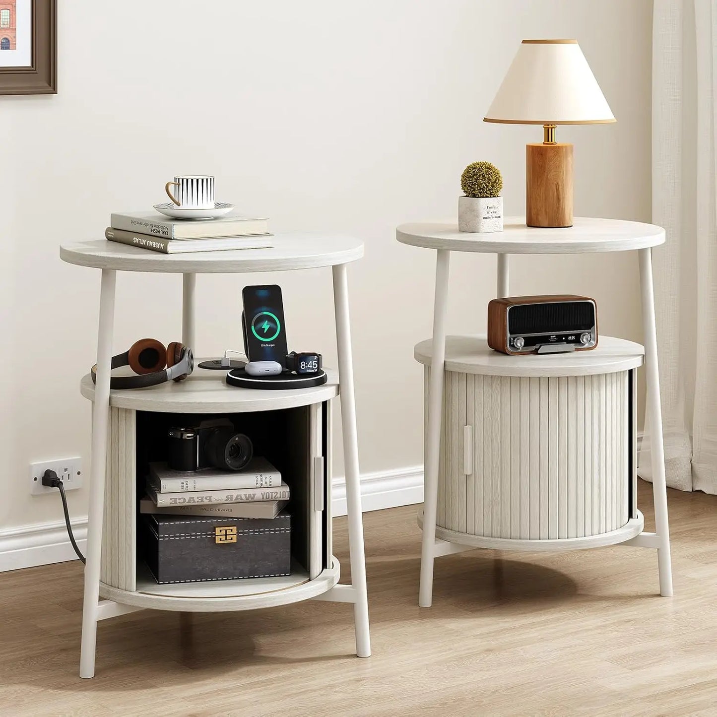 ONBRILL Fluted Round End Table Set Of 2 Living Room