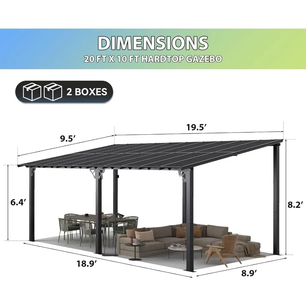 20'x10' Gazebo for Patio, Premium Pergola with Sloped Roof, Large Wall-Mounted Heavy Duty Awnings, for Backyard, Patio