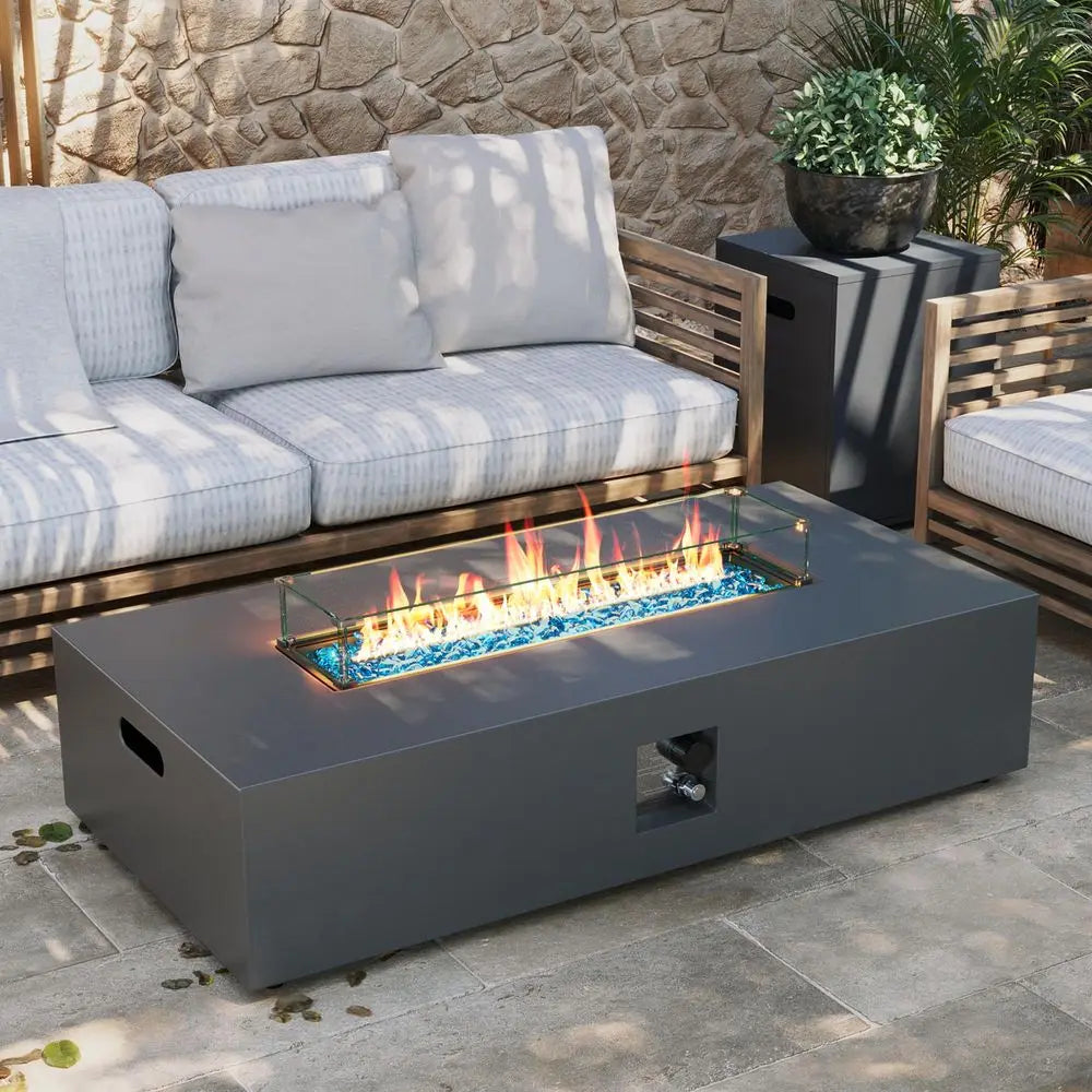 YTYIN Outdoor Propane Gas Fire Pit Table 50000 BTU With Wind Guard