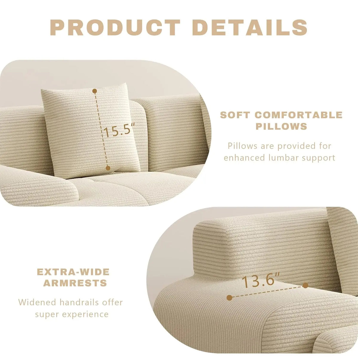 Modular Sectional Sofa With Ottoman, Deep Seat Living Room Furniture
