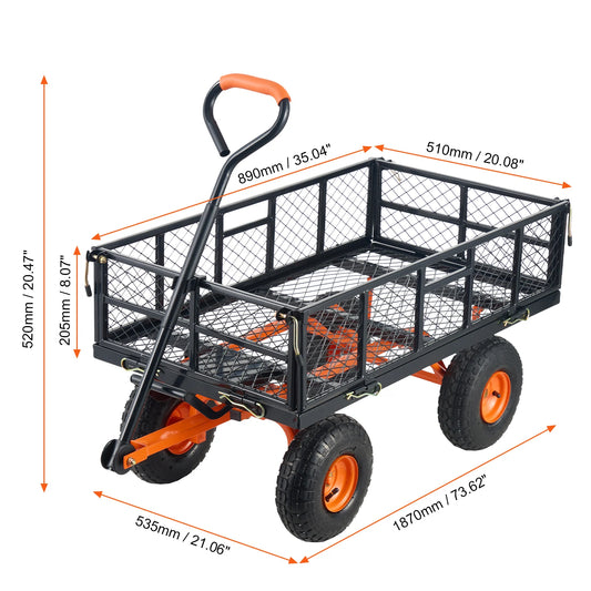 SucceBuy Sturdy Metal Garden Utility Wagon With 880 Lbs Capacity