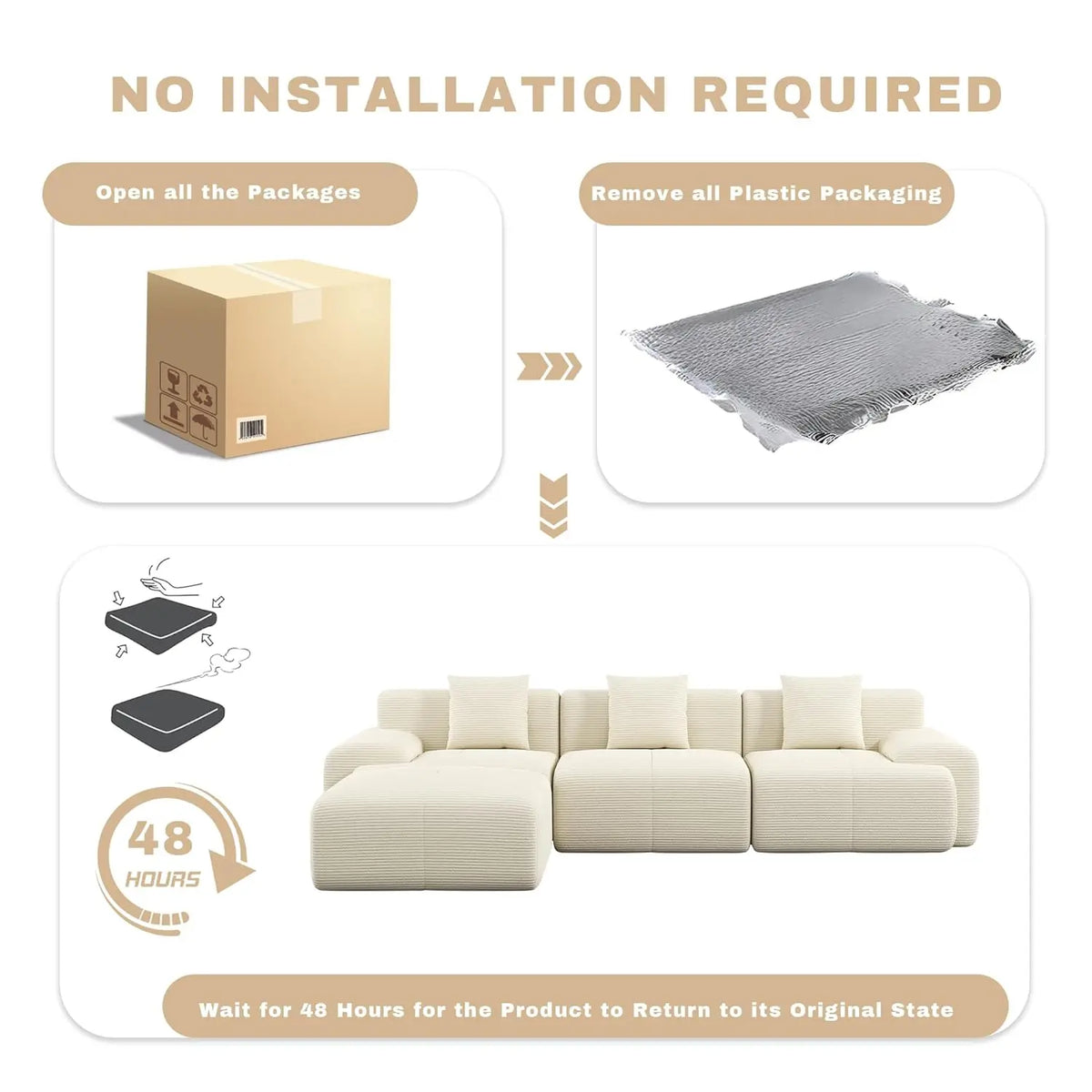 Modular Sectional Sofa With Ottoman, Deep Seat Living Room Furniture