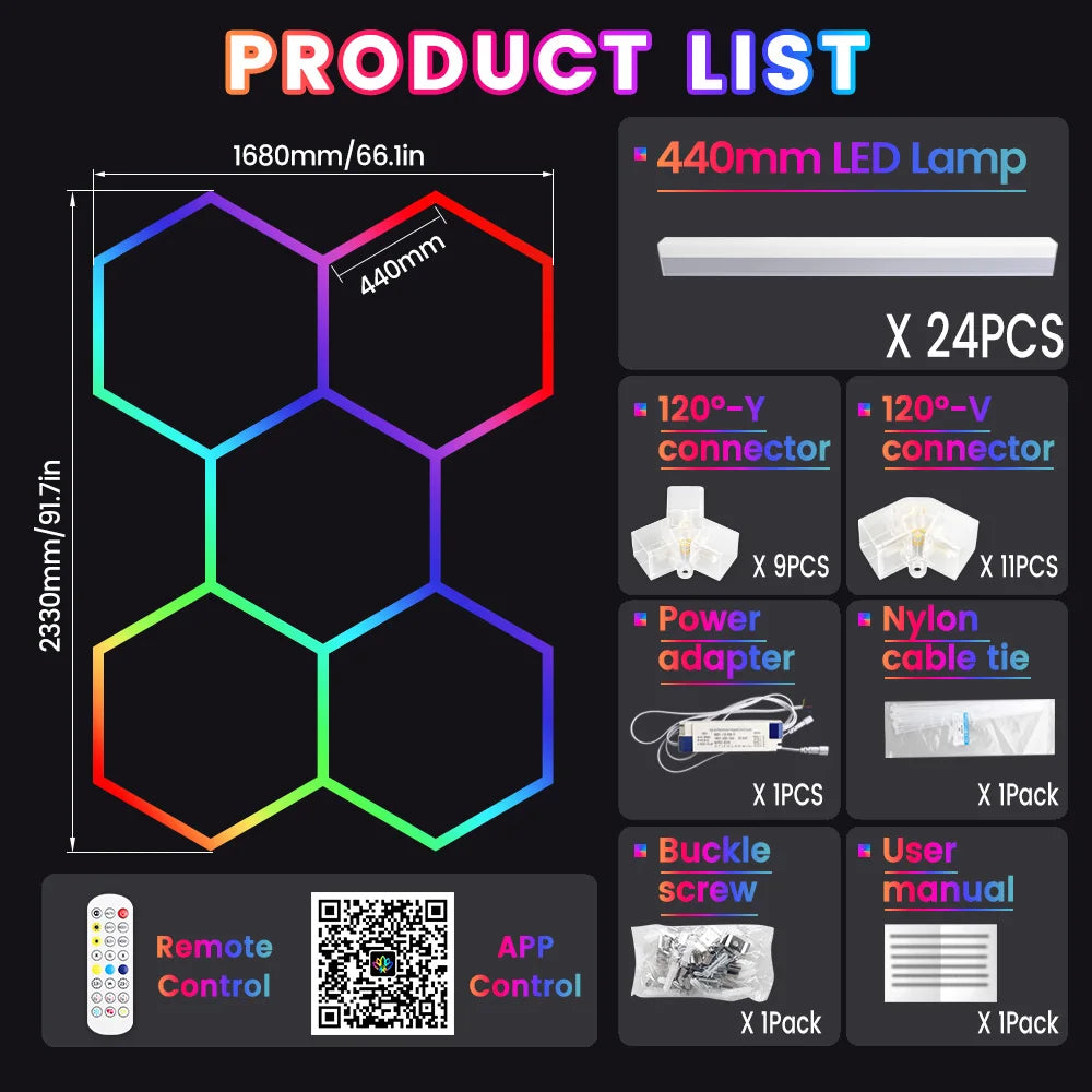 VASTFIRE Smart Hexagonal RGB Ambient Tube Light With App Control