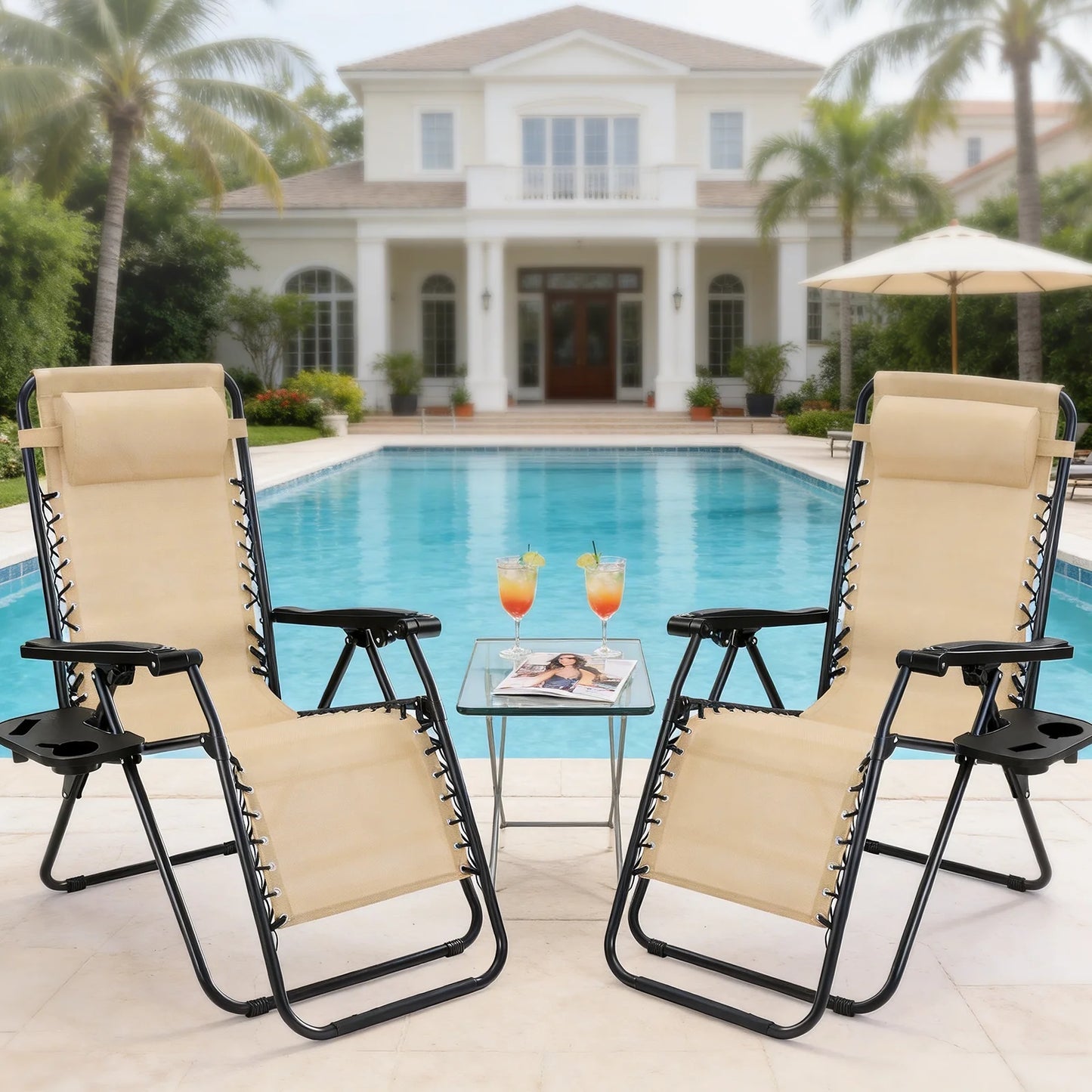 JHK Portable Zero Gravity Recliner Chairs Outdoor Set of 2