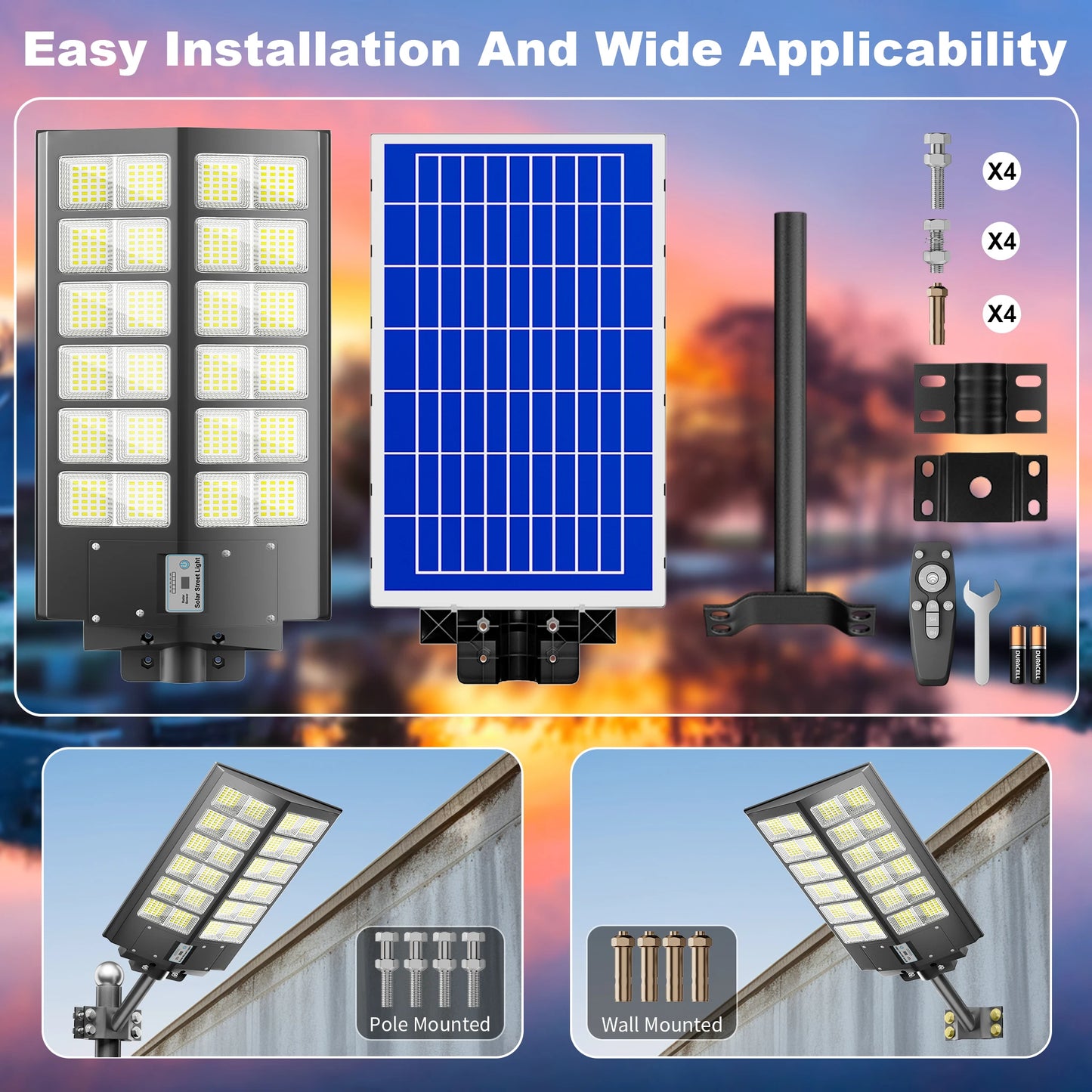 Solar LED Flood Light With Motion Sensor Remote Dusk-to-Dawn IP65