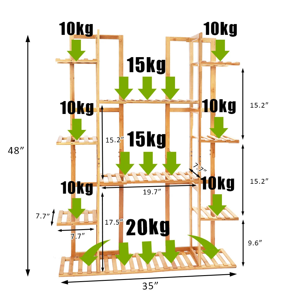 BINGOPAW 9-Tier Bamboo Plant Stand for Indoor Plants