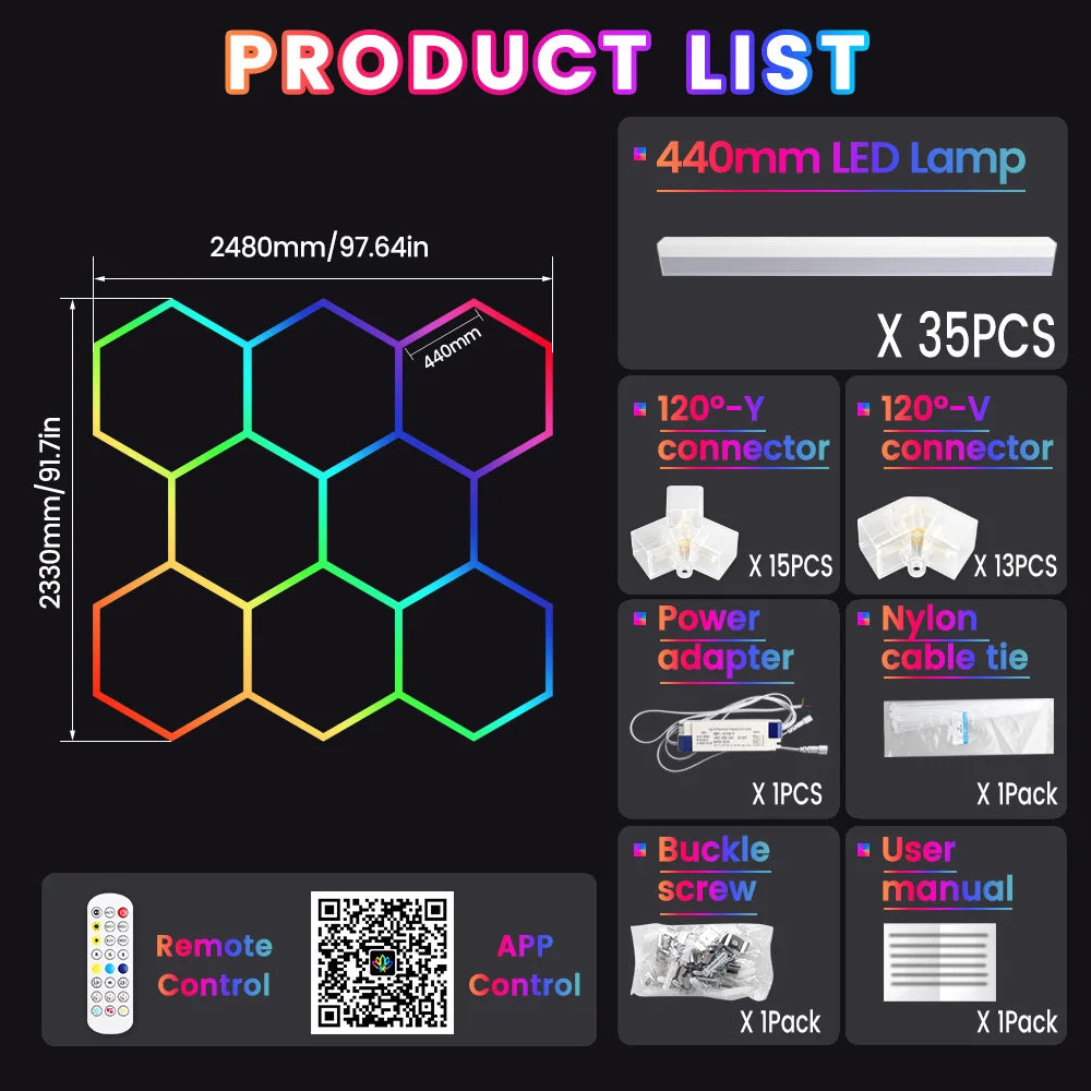 VASTFIRE Smart Hexagonal RGB Ambient Tube Light With App Control