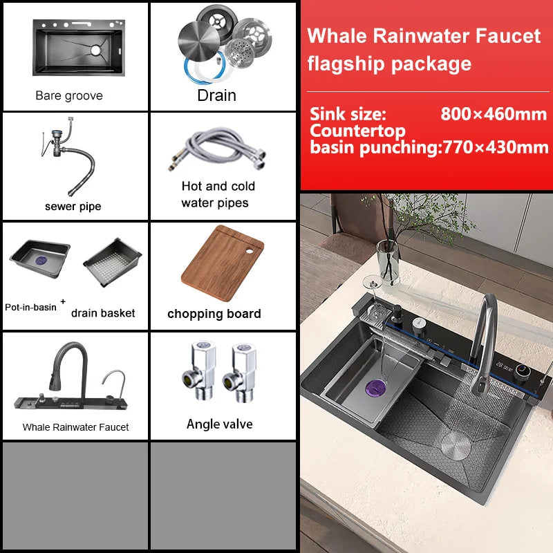 Telisiya Stainless Steel Single Bowl Kitchen Sink With Digital Display