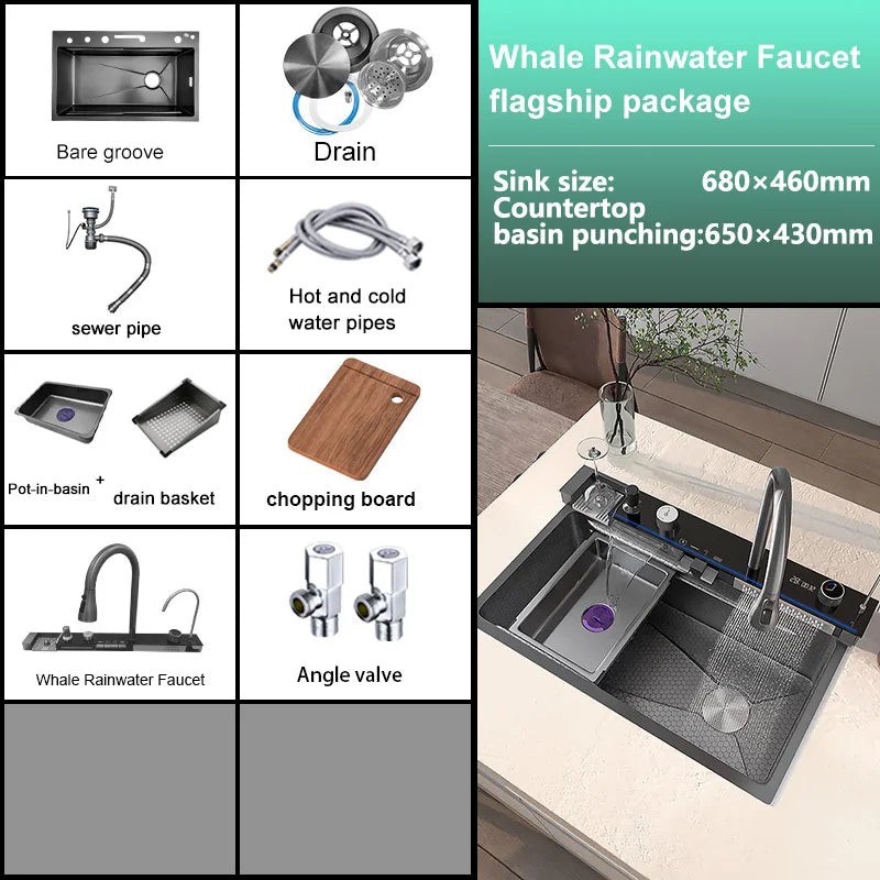 Telisiya Stainless Steel Single Bowl Kitchen Sink With Digital Display