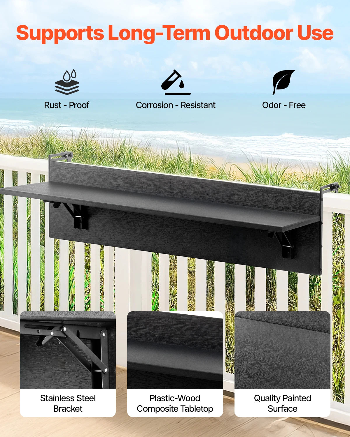 SucceBuy Balcony Hanging Table Folding Railing Table For Outdoor Patio