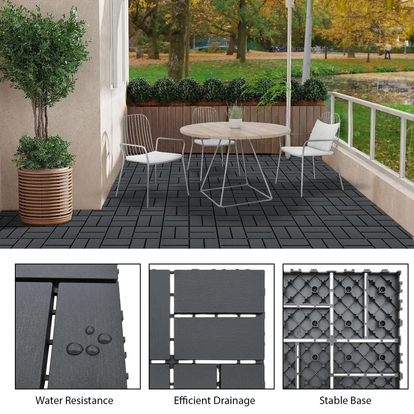 HKXSHS 44 Piece Plastic Interlocking Deck Tiles Outdoors