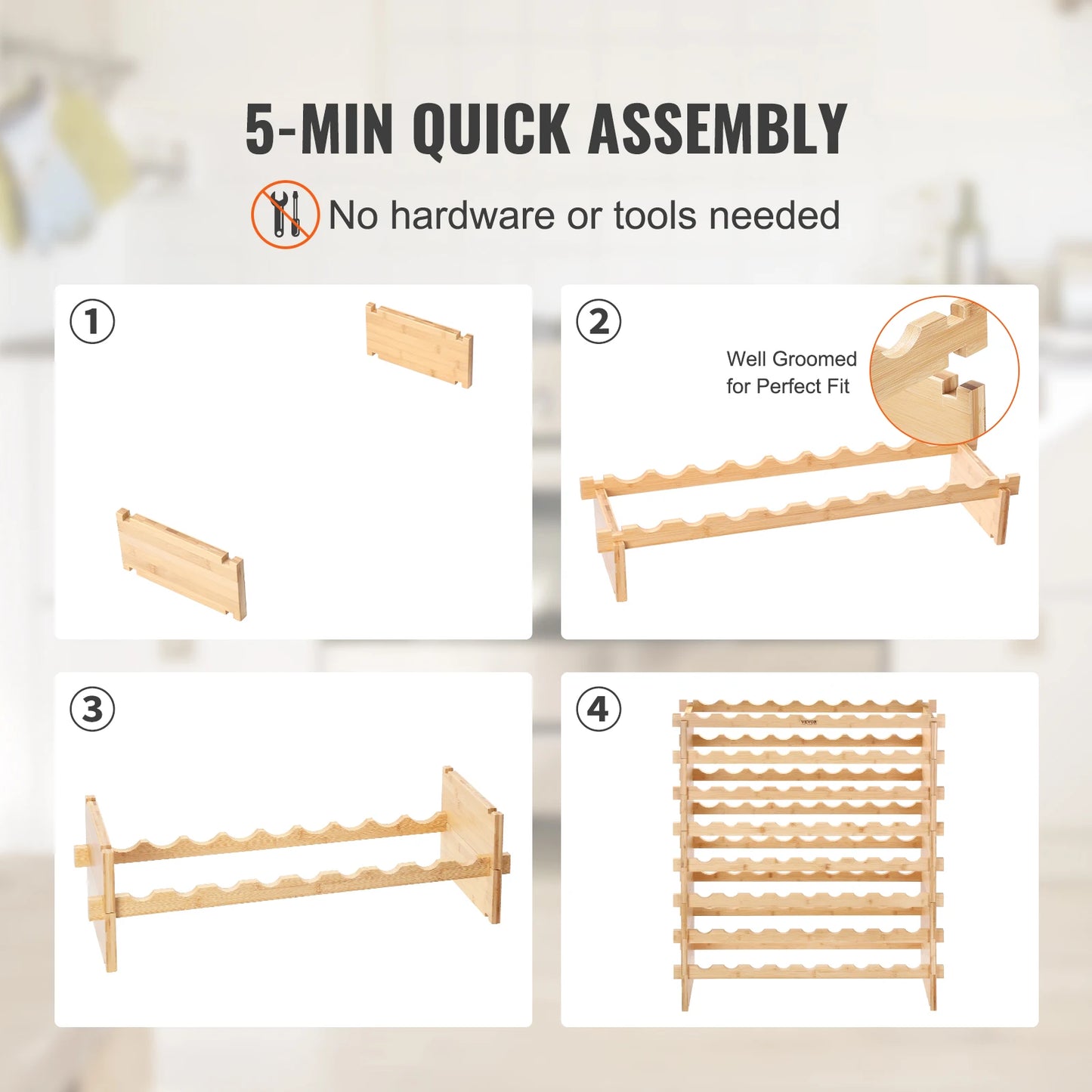 SucceBuy Bamboo Stackable Wine Rack Free Standing Storage Display