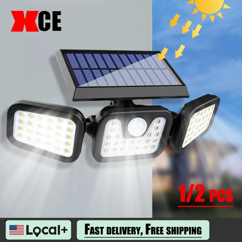 FAMCDC 3 Head Solar Motion Sensor Outdoor Wall Light LED Waterproof Security Lamp