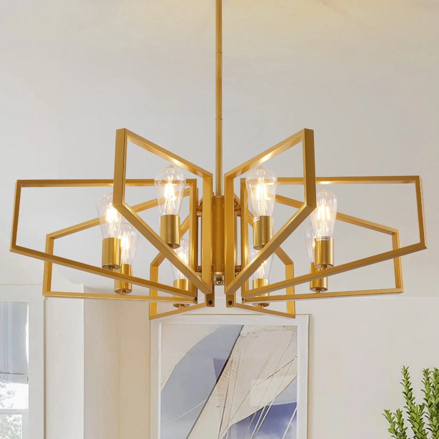 Modern 8 Light Geometric Chandelier With Adjustable Height Iron Pendant