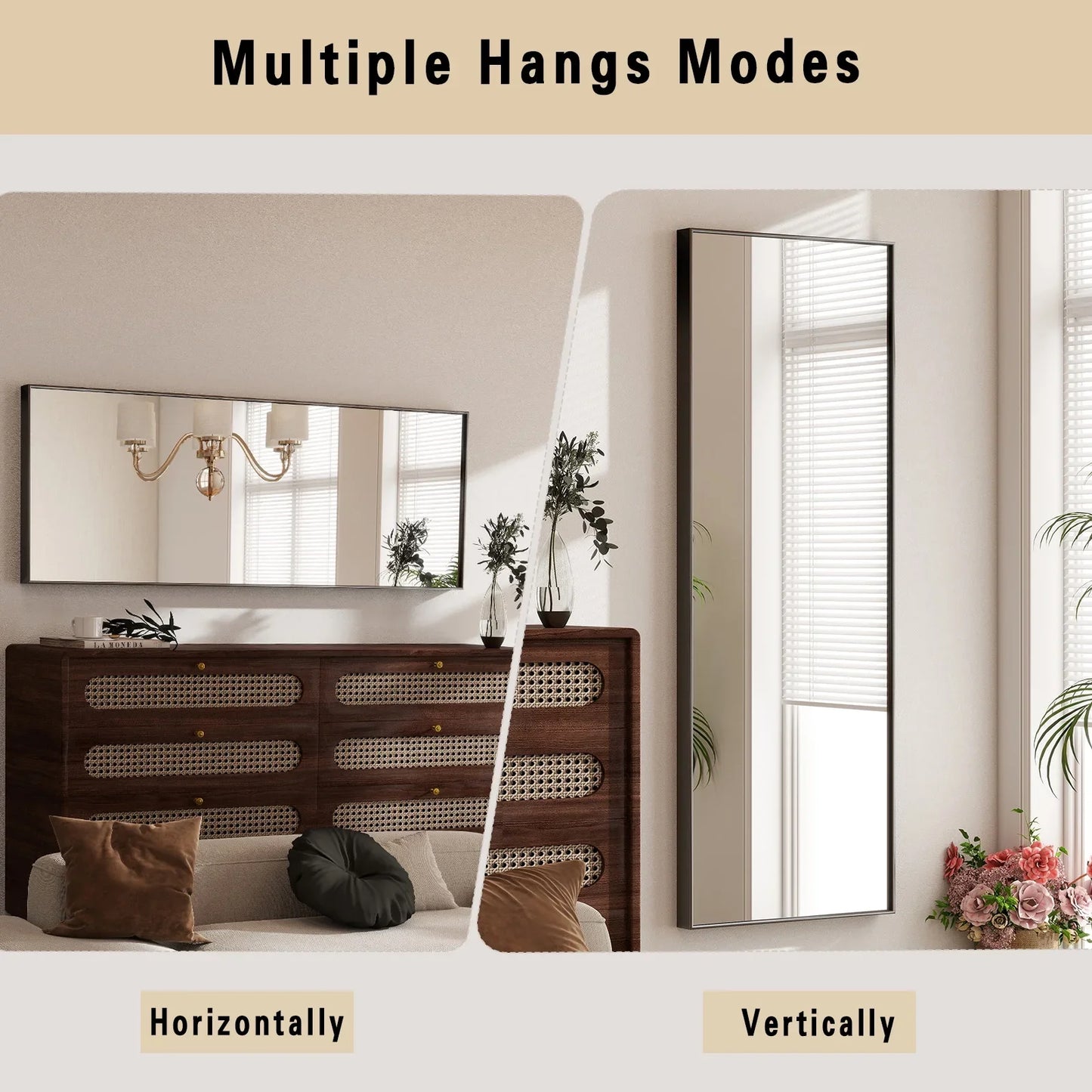 Black Full Length Mirror with Stand Wall Mounted Full Body Mirror for Home Fitness And Wardrobe 4mm HD Tempered Glass
