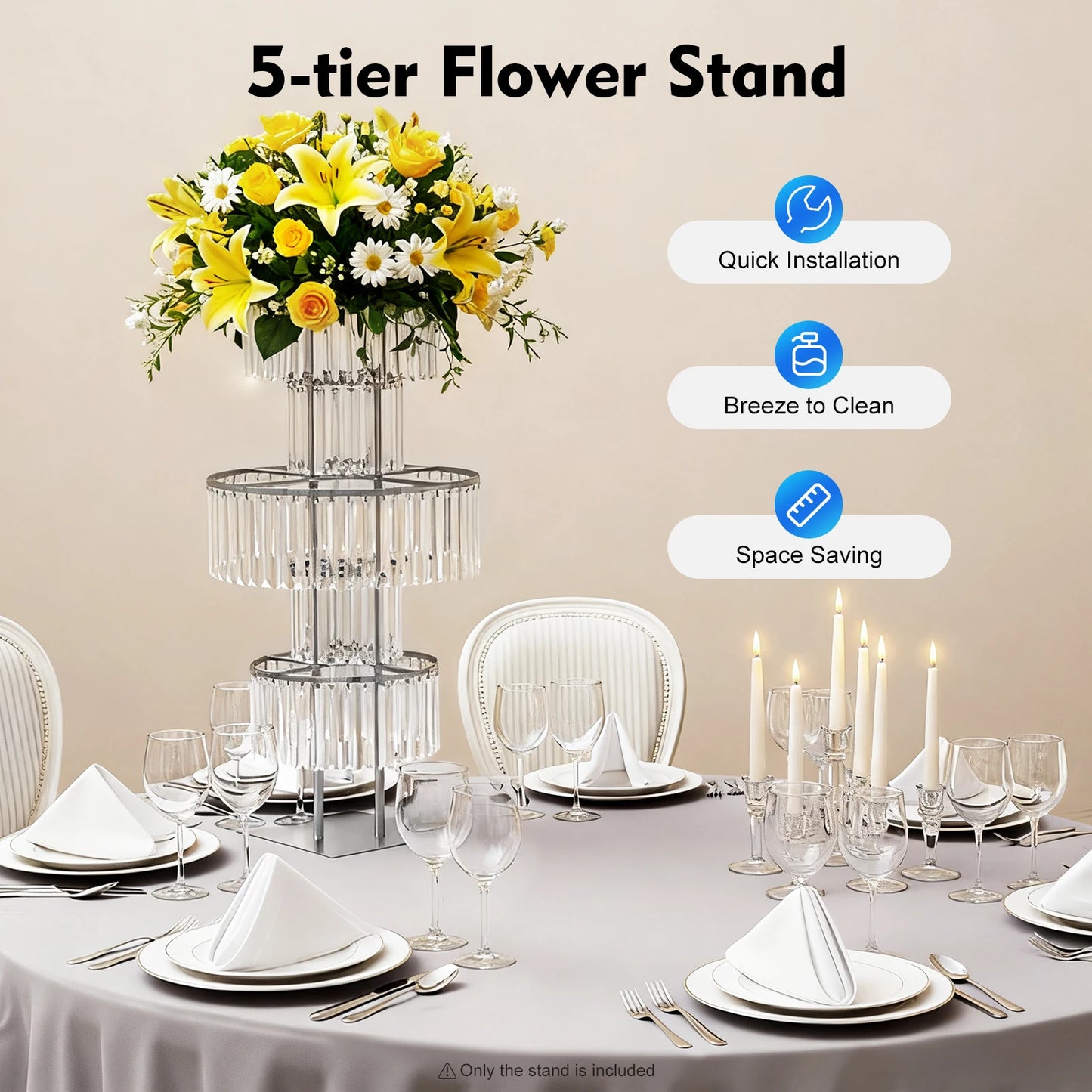 5 Tier Wedding Centerpiece Flower Stand For Acrylic Crystal Display