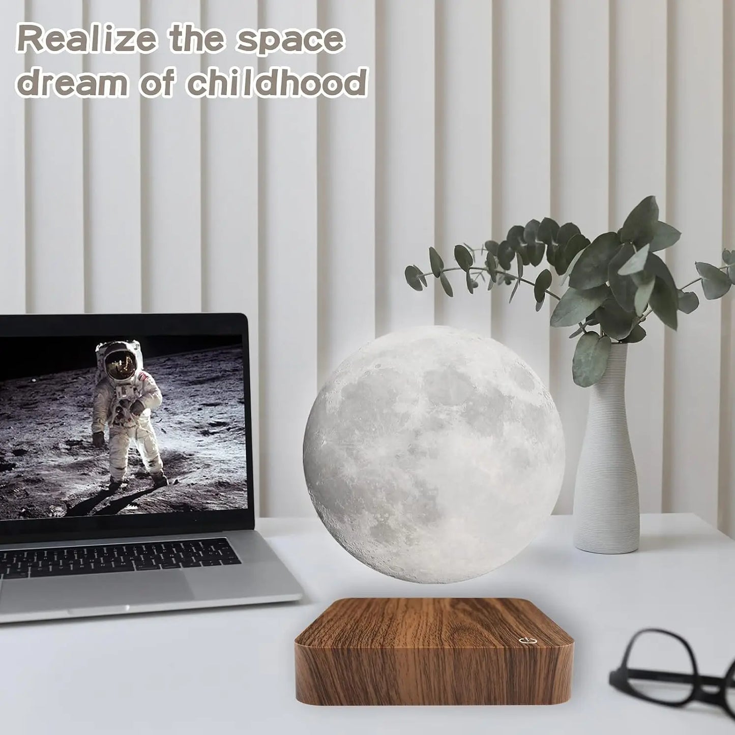 Mexllex Magnetic Floating Moon Lamp With Wooden Base Night Light