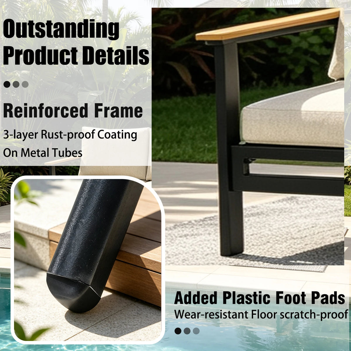 Avenvista Modern Metal Outdoor Patio Sofa With Armrests