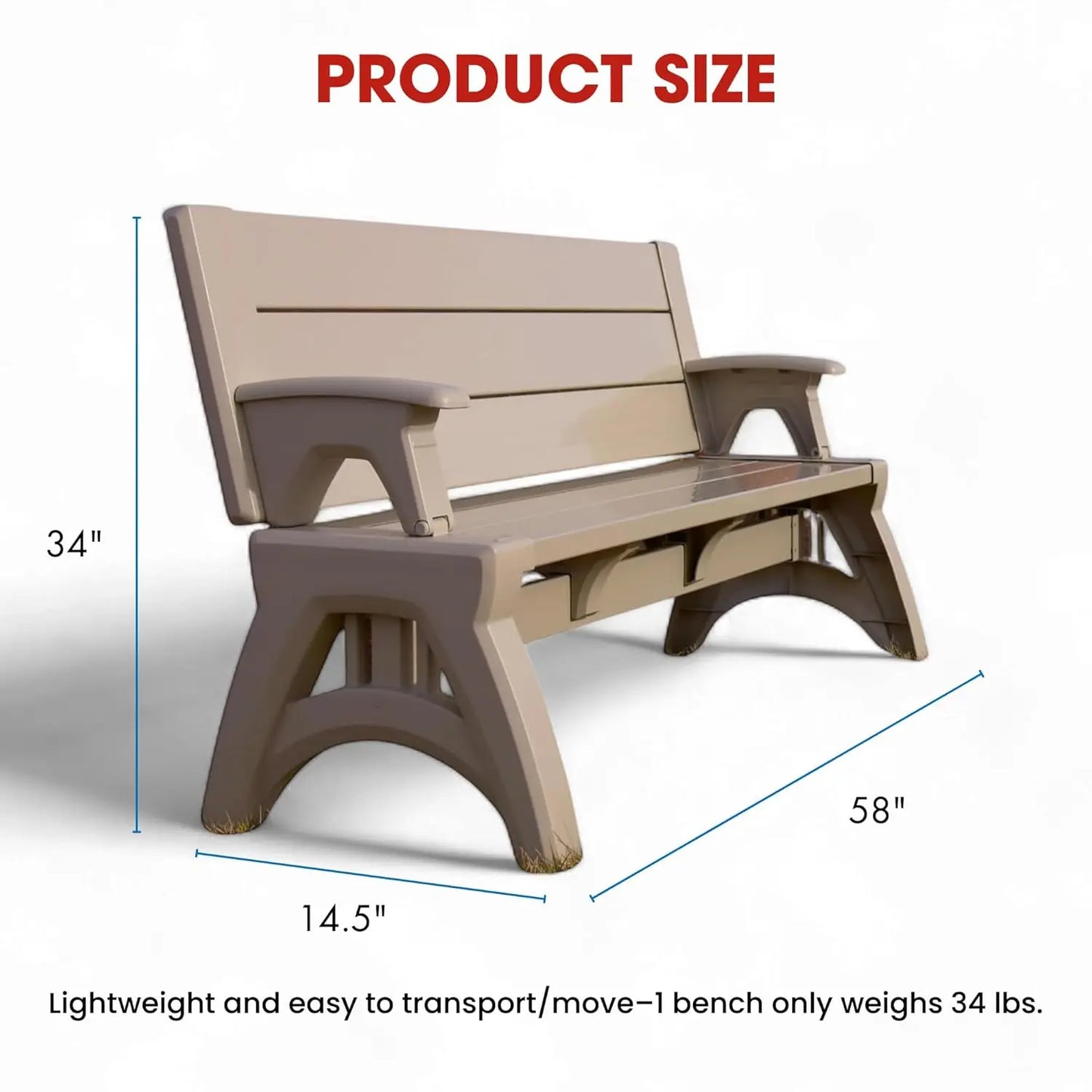 2-In-1 Convertible Bench Table Weather Resistant Patio Furniture