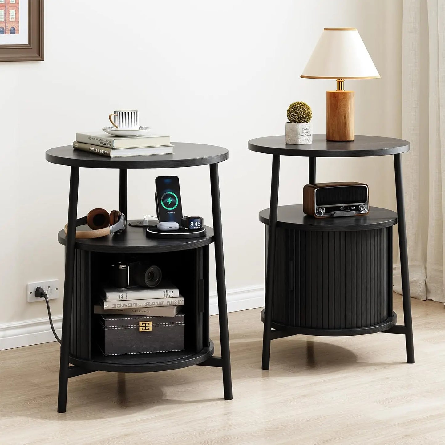 ONBRILL Fluted Round End Table Set Of 2 Living Room