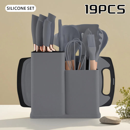 19 In 1 Kitchen Knife And Silicone Utensil Set
