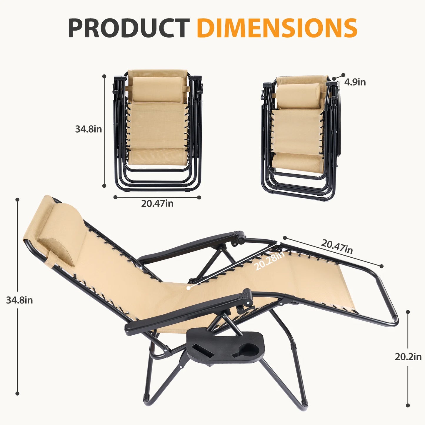 JHK Portable Zero Gravity Recliner Chairs Outdoor Set of 2