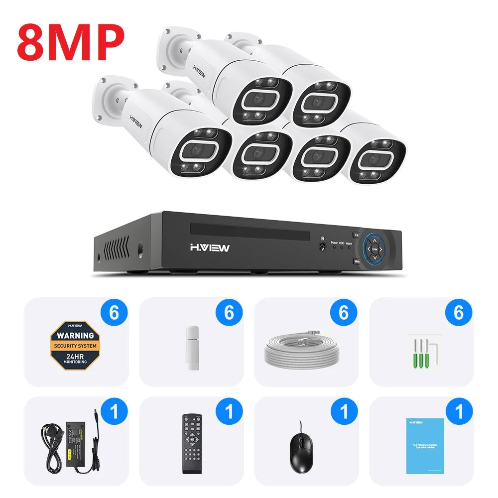 H.VIEW 4K 8CH PoE CCTV Security Camera System With NVR And Xmeye App
