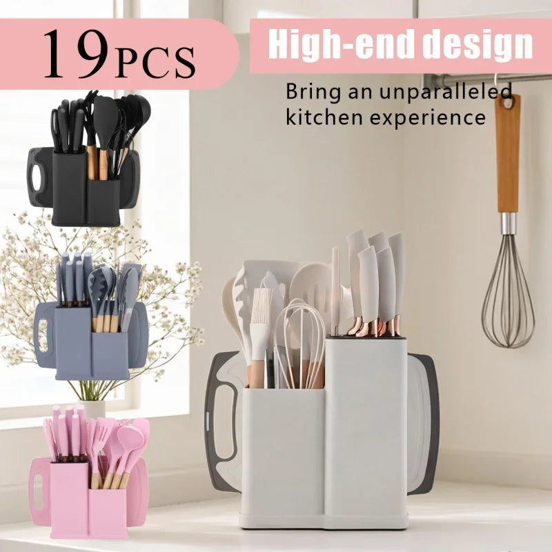 19 In 1 Kitchen Knife And Silicone Utensil Set
