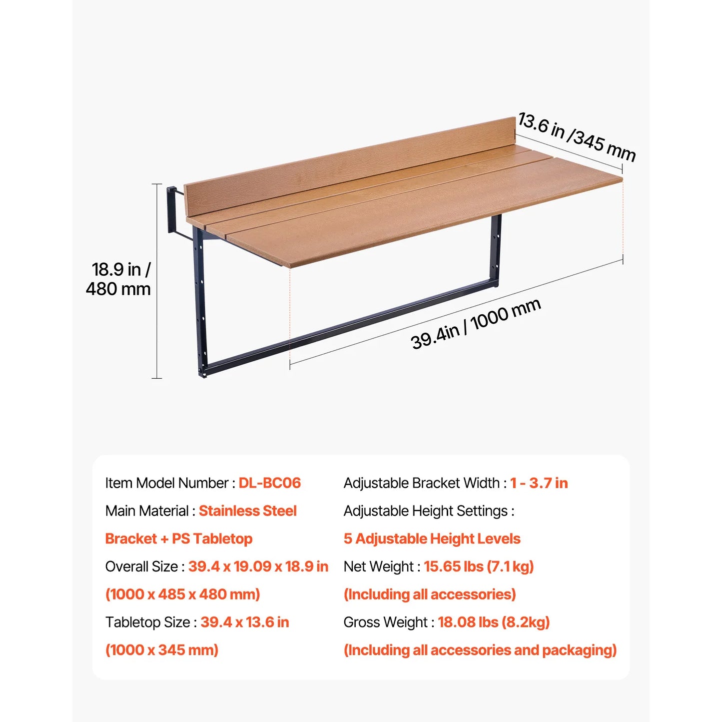 SucceBuy Balcony Hanging Table Folding Railing Table For Outdoor Patio