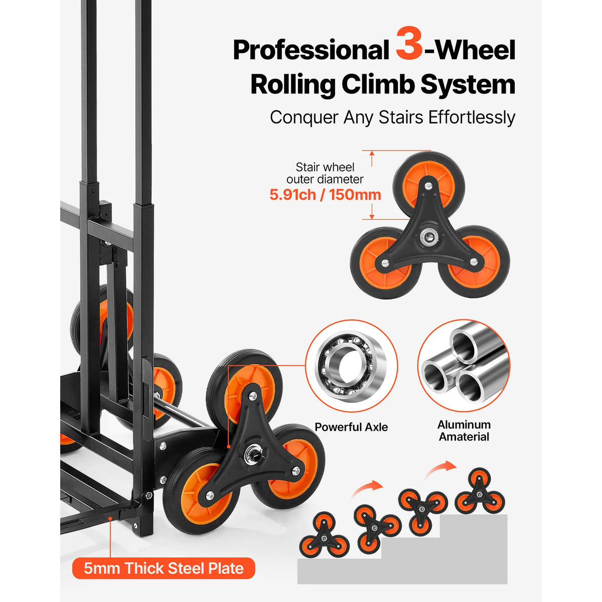 SucceBuy Stair Climbing Folding Cart With Telescoping Handle