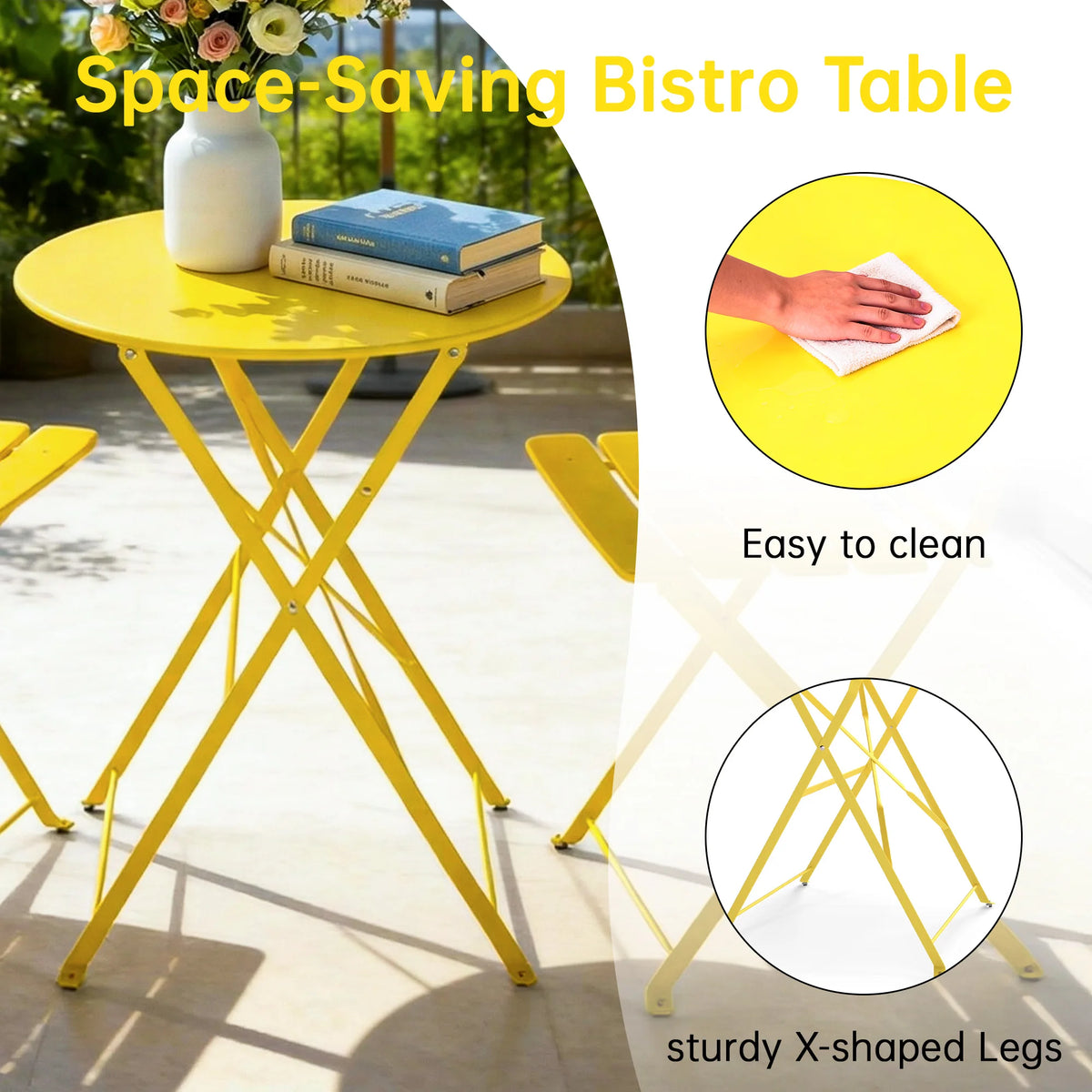 TUAREX Folding Steel Bistro Set For Outdoor Patio Dining
