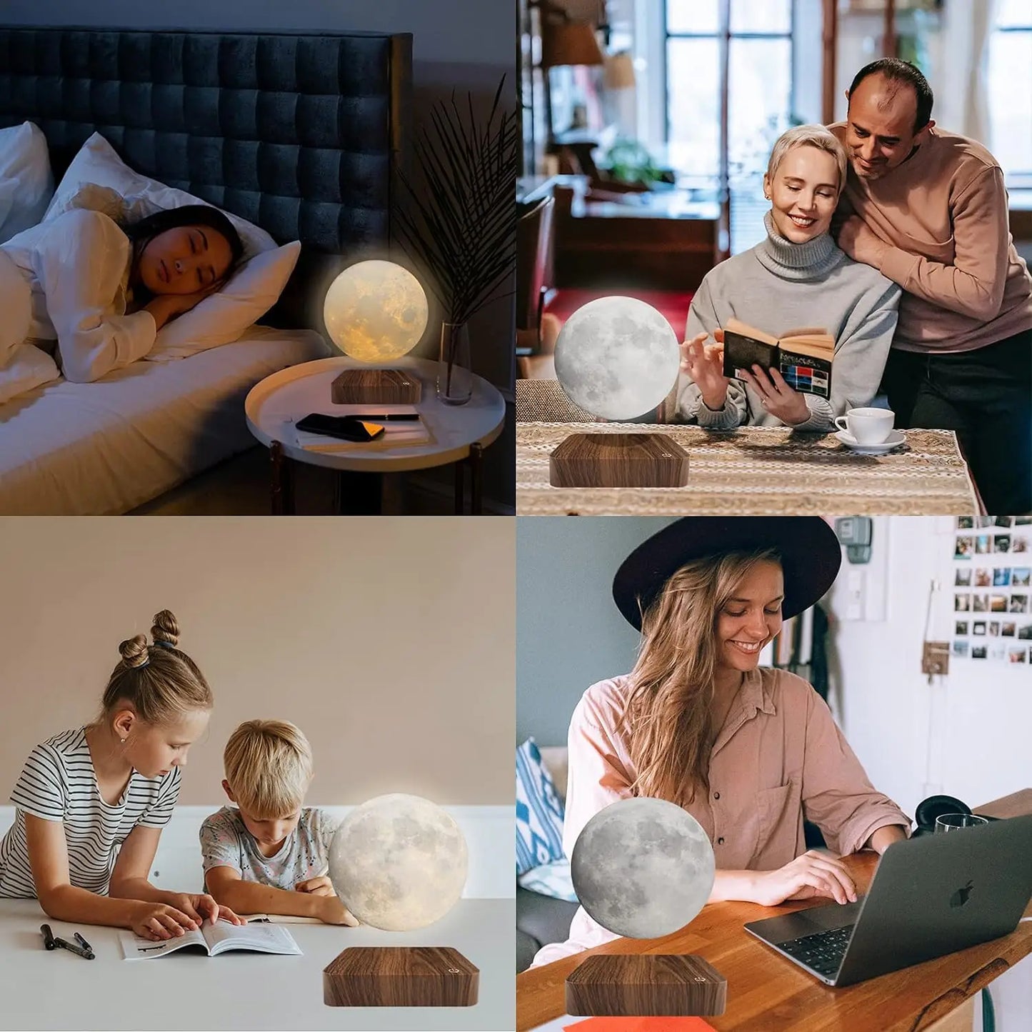Mexllex Magnetic Floating Moon Lamp With Wooden Base Night Light