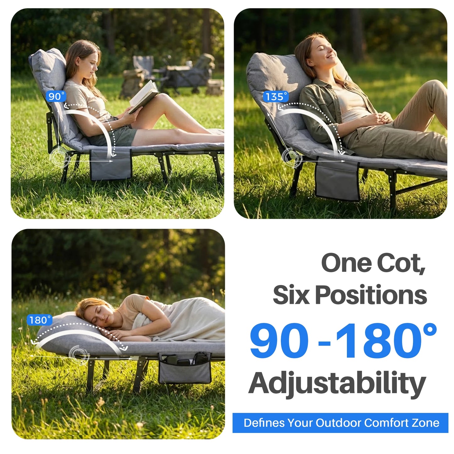 JHK Adjustable Folding Camping Bed With Mattress And Carry Bag