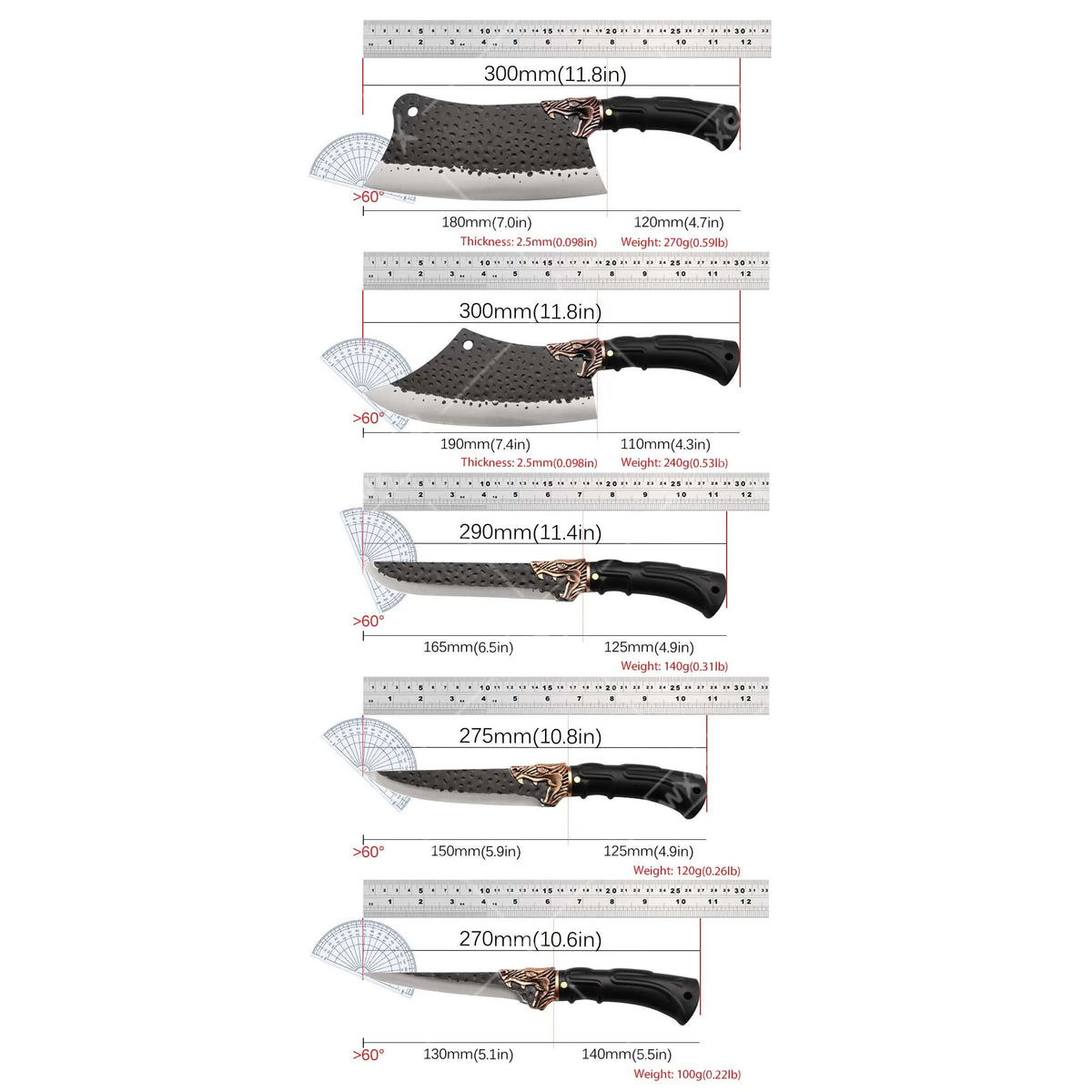 WXCOO Professional Kitchen Chef Knife Set Stainless Steel Cooking