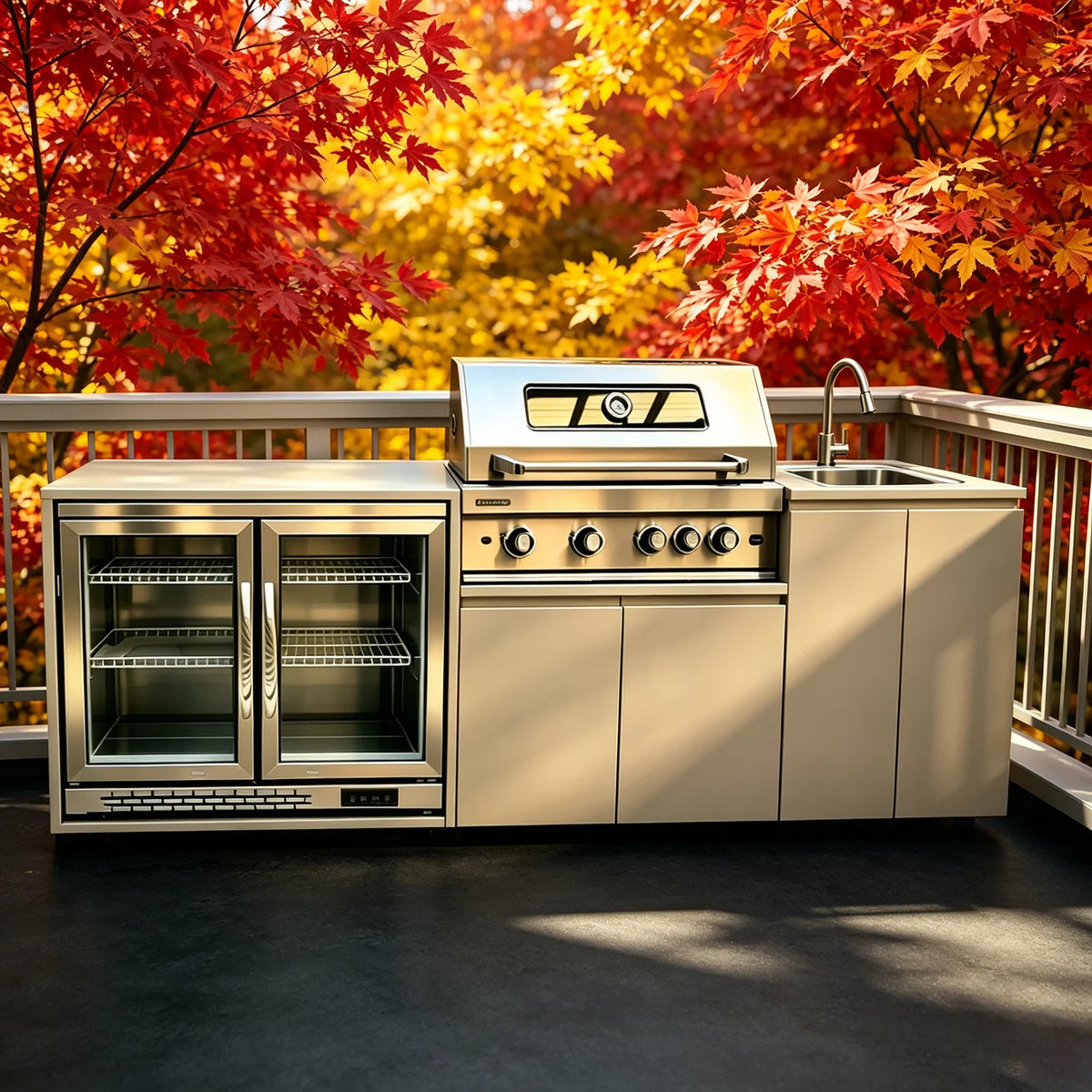 Stainless Steel Outdoor Kitchen BBQ Grill Cooktop Sink With Fridge