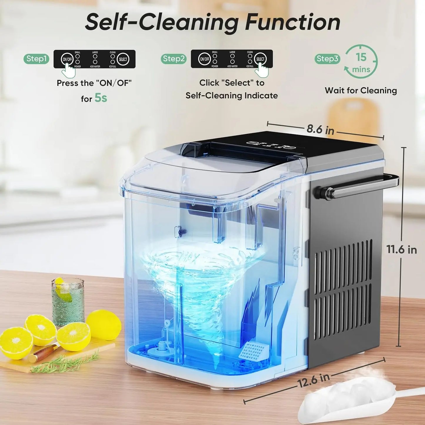 Portable Countertop Ice Maker For Home Kitchen RV Camping Self-Cleaning