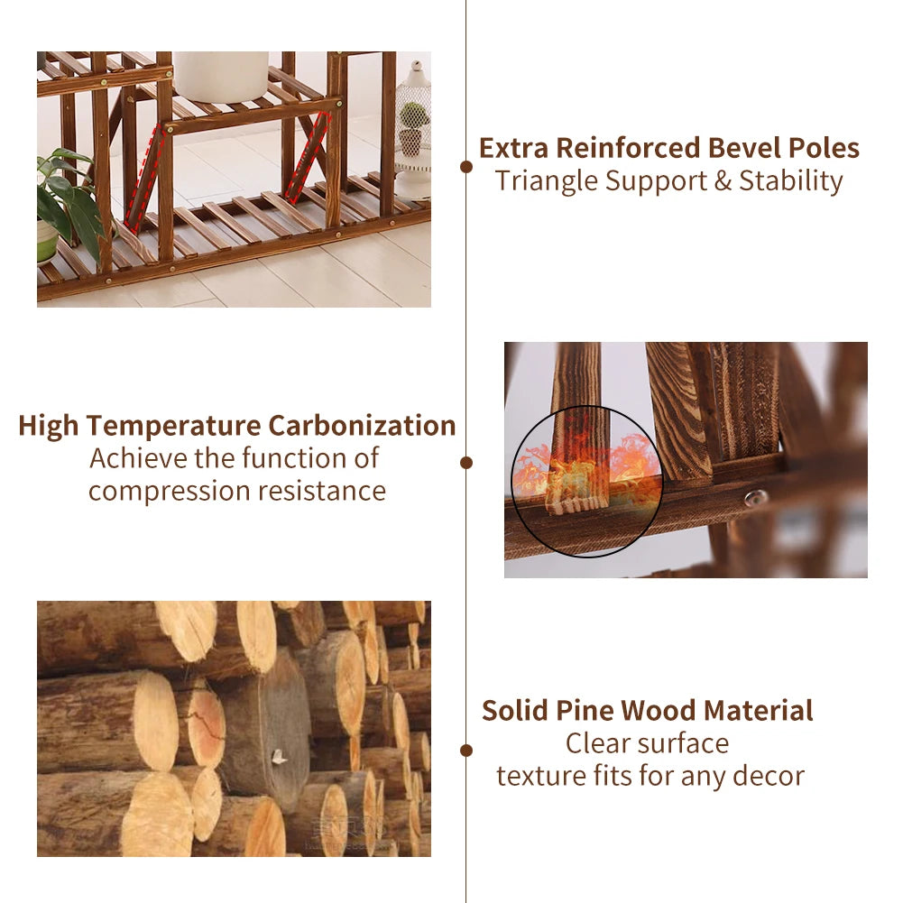 Wisfor Wooden Plant Shelf Flower Pot Stand Indoor Outdoor Multi-Tier