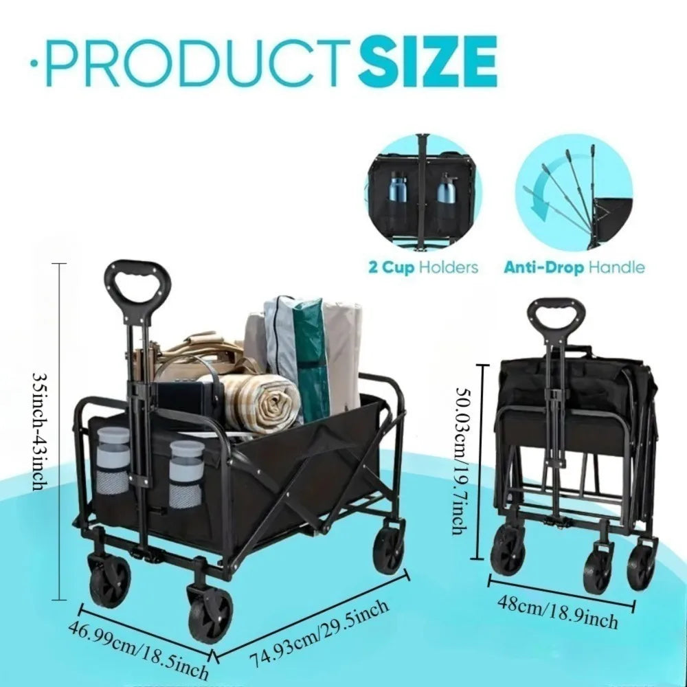 Collapsible Wagon Cart With Heavy-Duty All-Terrain Wheels For Shopping