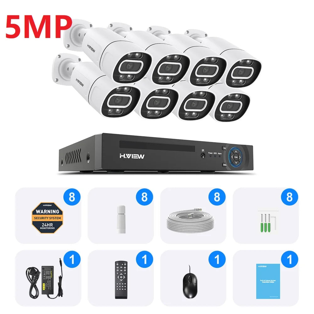 H.VIEW 4K 8CH PoE CCTV Security Camera System With NVR And Xmeye App