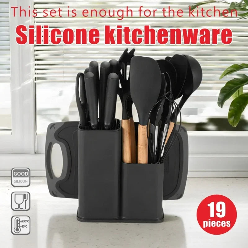 19 In 1 Kitchen Knife And Silicone Utensil Set