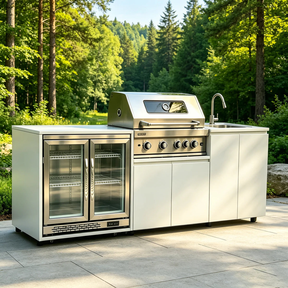 Stainless Steel Outdoor Kitchen BBQ Grill Cooktop Sink With Fridge
